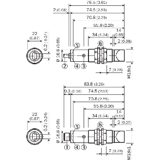 Cellule AAP M18 PNP P=130mm Pot. LR LO/DO Plast. Axial / M12 4P-Lire la description