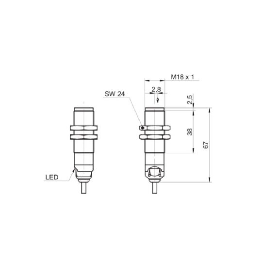 Cellule Barrage (E) M18 P=55m Pot. Laser Métal Axial / Câble 2m-Lire la description