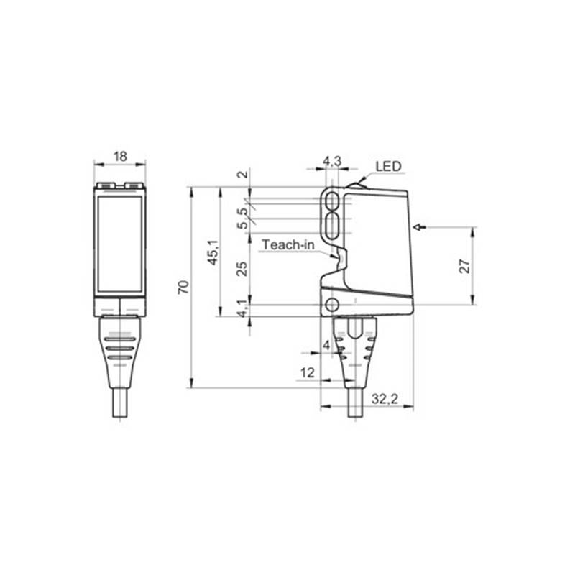 Cellule Barrage (R) PNP P=40m qTeach LO/DO / Câble 2m-Lire la description