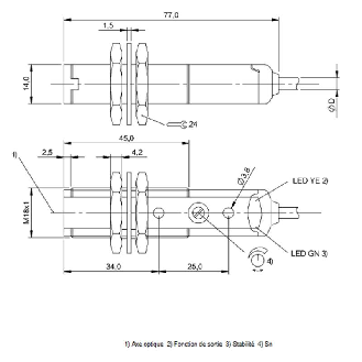 Cellule Directe M18 NPN P=700mm Pot. IR LO/DO Plast. Axial / Câble 2m-Lire la description