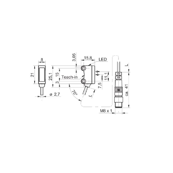 Cellule Bar. reflex PNP P=4m qTeach PinPoint LO/DO / M08 4P+C0.2m PVC-Lire la description