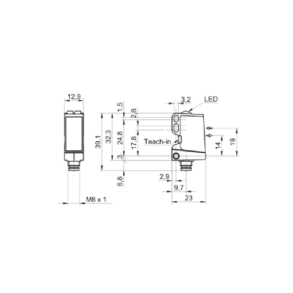 Cellule Bar. reflex NPN P=5m qTeach PinPoint LO/DO / M08 4P-Lire la description