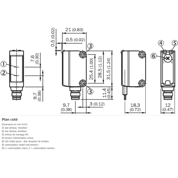 Cellule Bar. reflex PNP P=6m Pot. PinPoint LO/DO 10-30Vdc / M08 4P-Lire la description