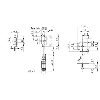 Cellule Directe NPN P=150mm LO/DO Plast. Radial / M08 4P+C0.2m-Lire la description