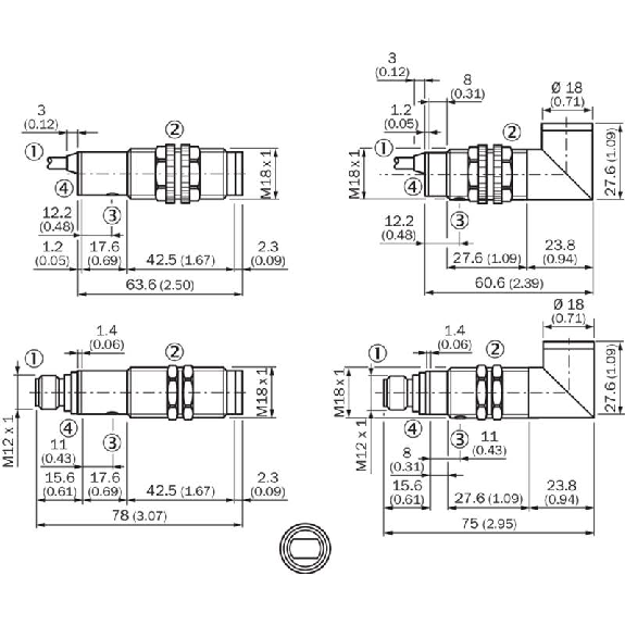 Cellule AAP M18 PNP P=100mm Pot. IR LO/DO Plast. Axial / M12 4P-Lire la description