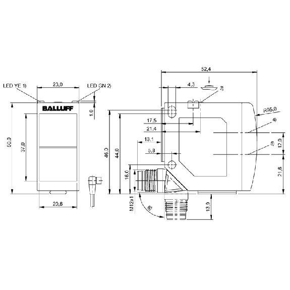 Cellule Directe PNP P=1.2m Teach Laser LO/DO 10-30Vdc / M12 4P-Lire la description