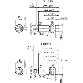Cellule Directe M18 PNP P=1,1m Pot. LR LO Plast. Axial / M12 4P-Lire la description