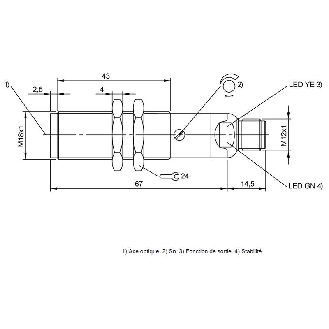 Cellule Directe M18 PNP P=350mm Laser LO/DO Laiton Axial / M12 4P-Lire la description