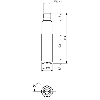 Cellule EAP M18 PNP P=300mm Pot. PinPoint Plast. Axial M12 4P-Lire la description