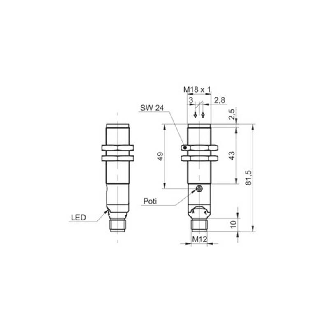 Cellule Bar. reflex M18 PNP P=15m Pot. Laser LO/DO Axial / M12 4P-Lire la description