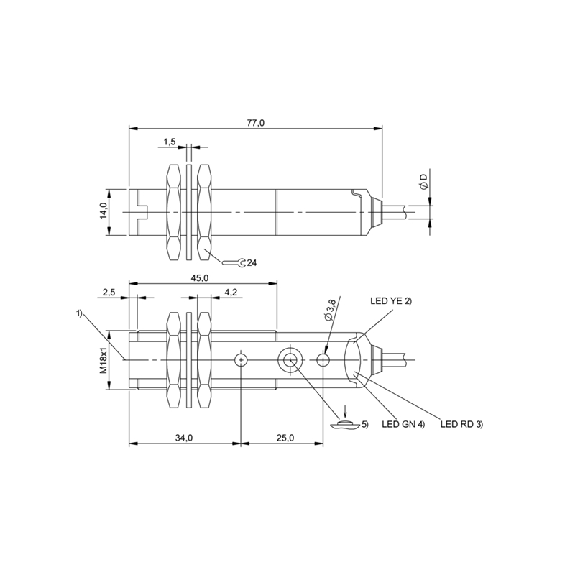 Cellule EAP M18 NPN P=100mm LR LO/DO Plast. Axial / Câble 2m-Lire la description