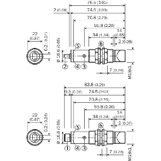 Cellule Directe M18 PNP P=450mm Pot. LR LO/DO Plast. Radial / M12 4P-Lire la description