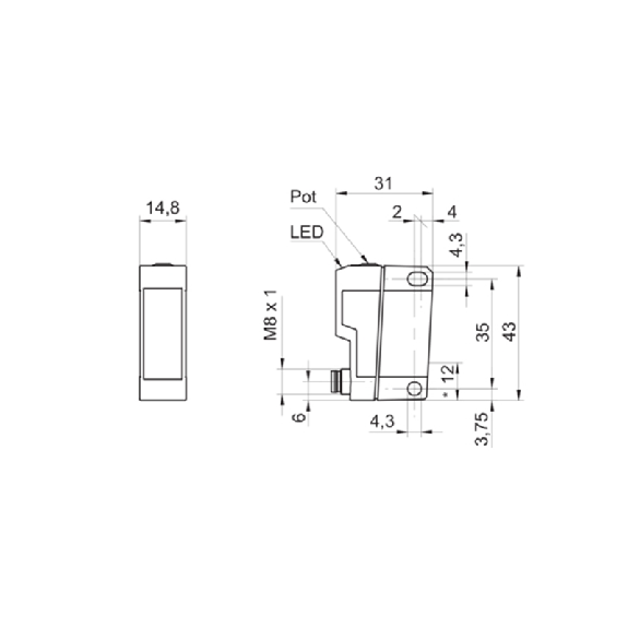 Cellule EAP Plast. NPN P=30-500mm Pot. LR LO/DO 10-30Vdc / M08 4P Cellule EAP Plast. NPN P=30-500mm Pot. LR LO/DO 10-30Vdc / M08 4P-Lire la description