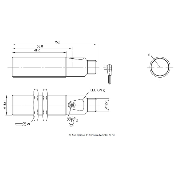 Cellule Barrage (E) M18 P=20m LR Laiton Axial / M12 4P-Lire la description