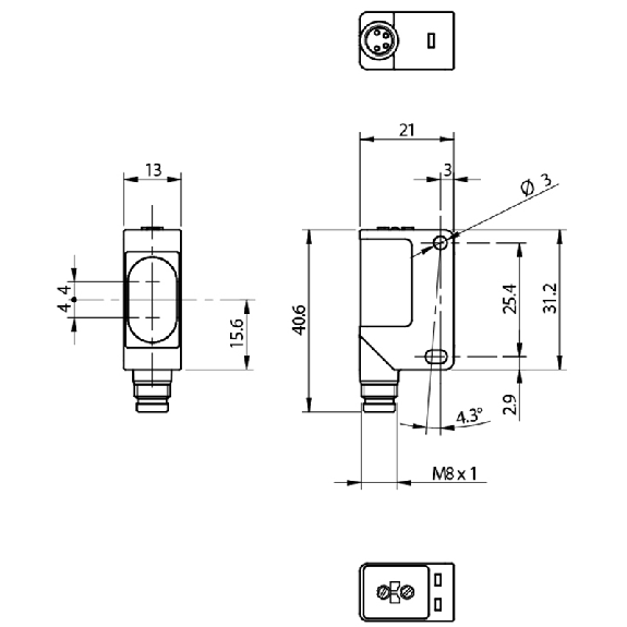 Cellule Bar. reflex transp. PNP P=4m Pot. LR LO/DO / M08 4P-Lire la description