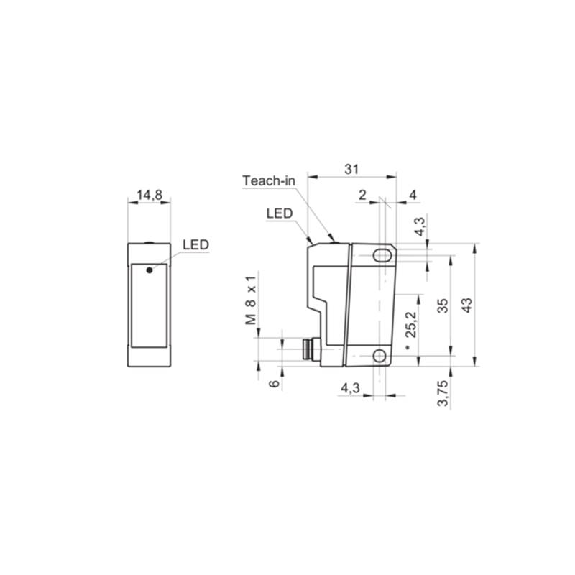 Cellule Bar. reflex PNP P=10m Teach Laser LO/DO / M08 4P-Lire la description