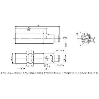 Cellule Directe M18 NPN P=800mm Pot. IR LO/DO Laiton Axial / M12 4P-Lire la description
