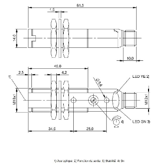 Cellule Directe M18 PNP P=400mm IR LO/DO Plast. Axial / M12 4P-Lire la description