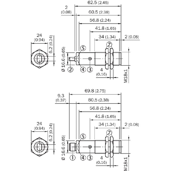 Cellule AAP M18 NPN P=140mm Pot. LR LO/DO Métal Axial / M12 4P-Lire la description