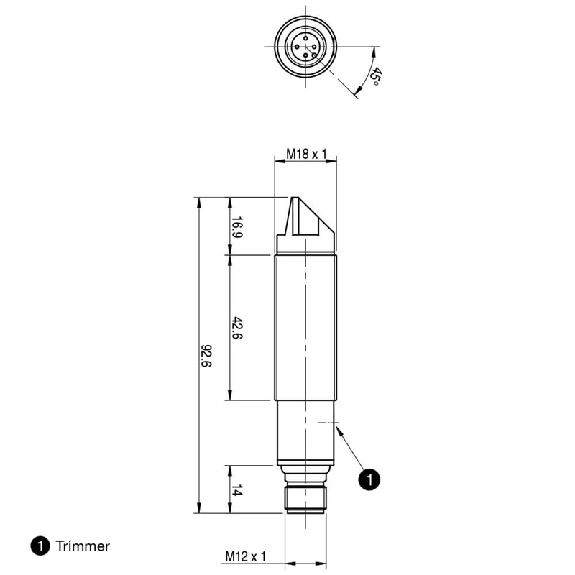 Cellule Directe M18 NPN P=800mm Pot. IR LO/DO Métal Radial M12 4P-Lire la description