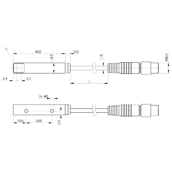 Cellule Barrage (E) P=3m Laser Métal Radial 10-30Vdc / M08 3P+C0.2m-Lire la description