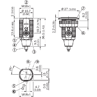 Cellule EAP M18 PNP P=300mm Pot. PinPoint LO Plast. Axial / Câble 2m-Lire la description