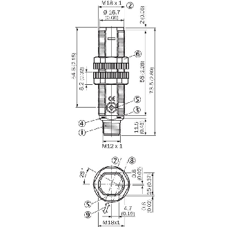 Celulle EAP M18 PNP P=300mm Led Bleue LO/DO Plast. Axial / M12 4P-Lire la description