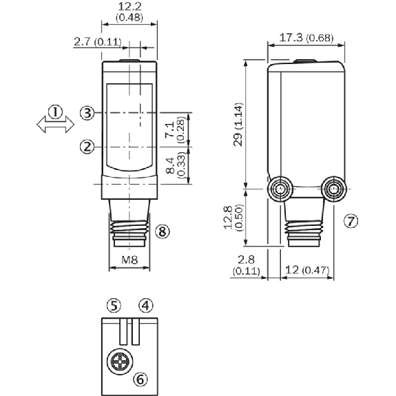 Cellule Directe NPN P=25-300mm Pot. Laser LO/DO / M08 4P Cellule Directe NPN P=25-300mm Pot. Laser LO/DO / M08 4P-Lire la description
