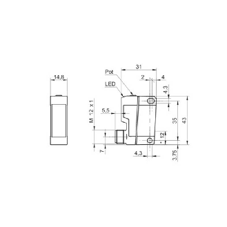 Cellule EAP NPN P=20-350mm Pot. LR LO/DO Plast. 10-30Vdc / M12 4P-Lire la description