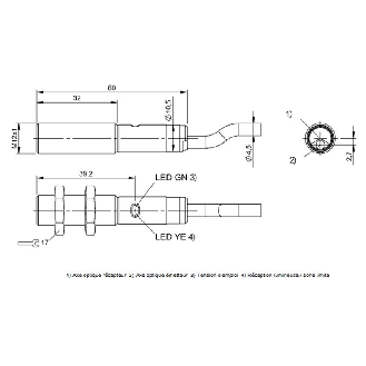 Cellule Directe M12 PNP P=200mm Pot. LR LO Métal Axial / Câble 2m PVC-Lire la description