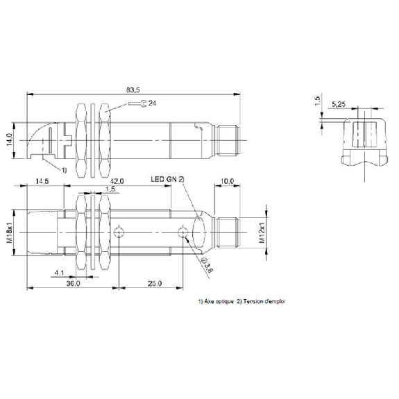 Cellule Barrage (E) M18 P=50m Laser Plast. Radial / M12 4P-Lire la description