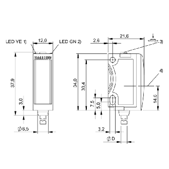 Cellule Bar. reflex NPN P=4m Teach Laser LO/DO / Câble 2m PVC-Lire la description