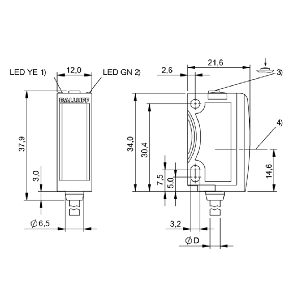 Cellule Bar. reflex NPN P=4m Teach Laser LO/DO / Câble 2m PVC-Lire la description