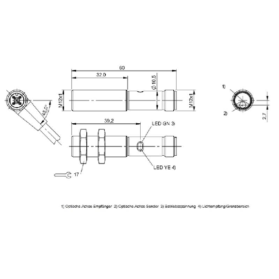 Cellule Directe M12 PNP P=100mm PinPoint LO Métal Axial / M12 4P Cellule Directe M12 PNP P=100mm PinPoint LO Métal Axial / M12 4P-Lire la description