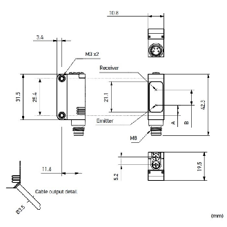Cellule Bar. reflex PNP P=7m Pot. LR DO / Câble 2m-Lire la description