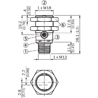 Cellule Bar. reflex transp. M18 PNP P=7.2m LO/DO Métal Axial / M12 3P-Lire la description