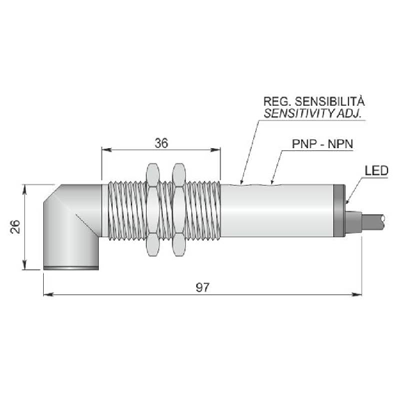 Cellule Bar. reflex M18 P=5m PNP/NPN LO/DO Métal Radial / Câble 2m-Lire la description
