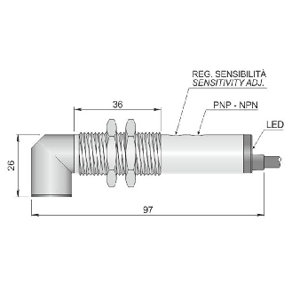 Cellule Bar. reflex M18 P=5m PNP/NPN LO/DO Métal Radial / Câble 2m-Lire la description