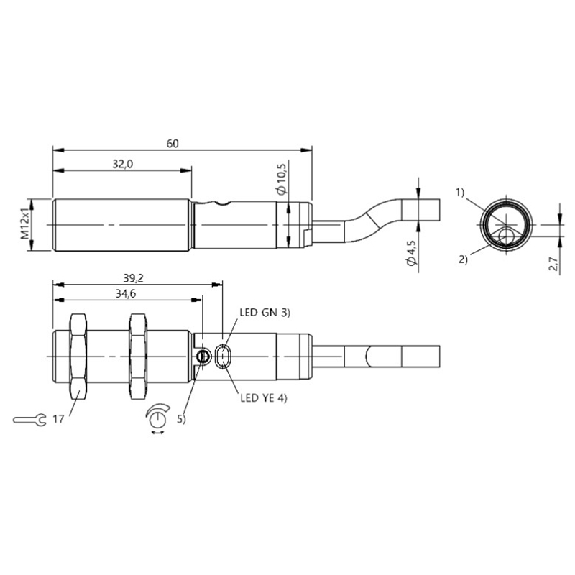 Cellule Directe M12 PNP P=400mm Pot. IR LO Axial 10-30VDC / Câble 2m-Lire la description