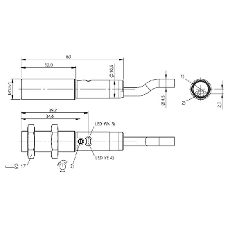 Cellule Directe M12 PNP P=400mm Pot. IR LO Axial 10-30VDC / Câble 2m-Lire la description