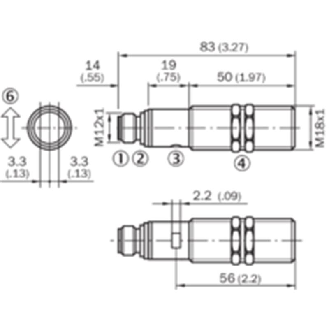 Cellule Directe M18 NPN P=100mm Teach LR LO/DO Inox Axial / M12 4P-Lire la description