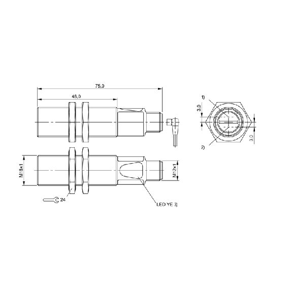 Cellule Bar. reflex M18 PNP P=4m Pot. LR DO Laiton Axial / M12 4P-Lire la description