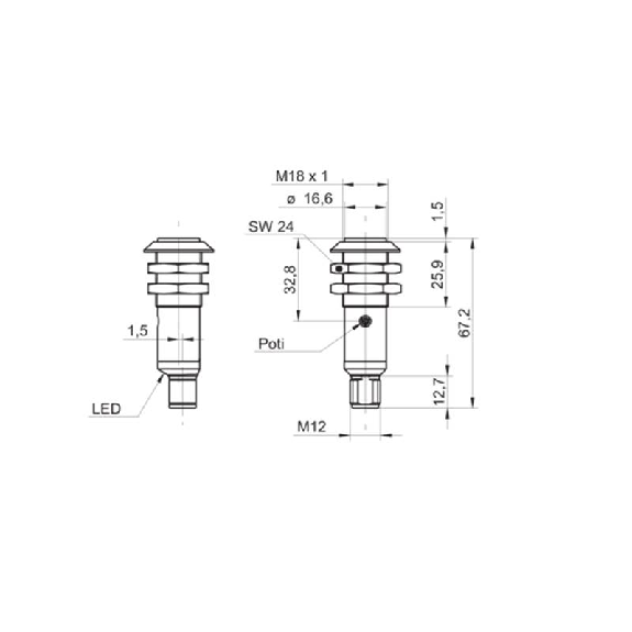 Cellule Barrage (R) M18 NPN P=13m Pot. LR LO/DO Plast. Axial / M12 4P-Lire la description