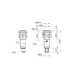 Cellule Barrage (R) M18 NPN P=13m Pot. LR LO/DO Plast. Axial / M12 4P-Lire la description