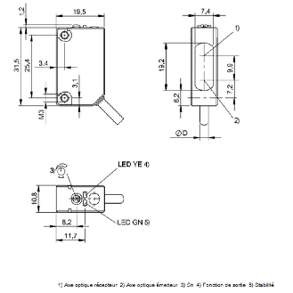 Cellule Bar. reflex PNP P=4m Pot. LR DO / Câble 2m-Lire la description