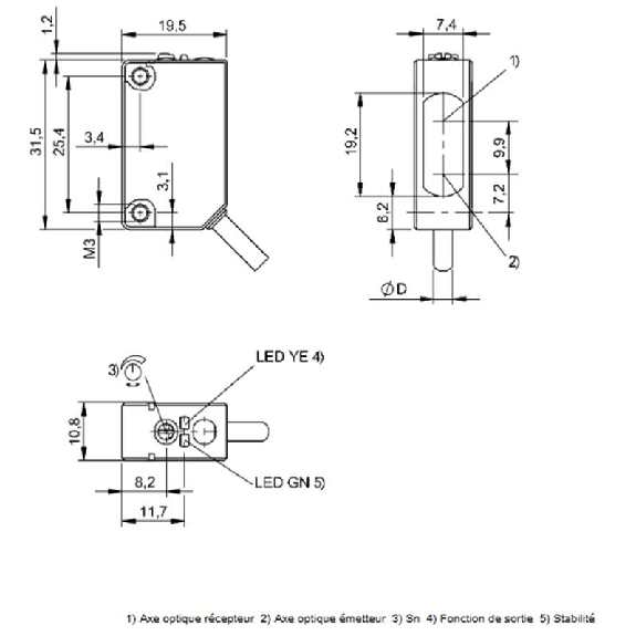 Cellule Bar. reflex PNP P=4m Pot. LR DO / Câble 2m-Lire la description