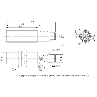 Cellule Directe M18 PNP P=300mm Pot. LR LO Laiton Axial / M12 4P-Lire la description