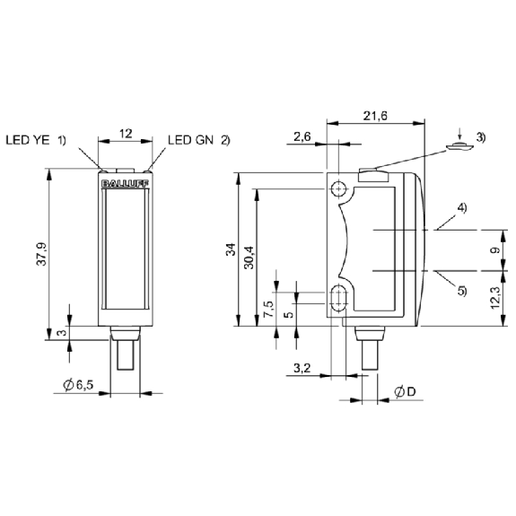 Cellule EAP PNP P=120mm Teach Laser LO/DO / Câble 2m PVC Cellule EAP PNP P=120mm Teach Laser LO/DO / Câble 2m PVC-Lire la description