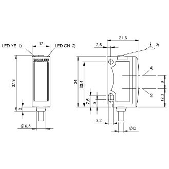 Cellule EAP PNP P=120mm Teach Laser LO/DO / Câble 2m PVC-Lire la description
