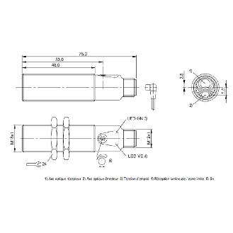 Cellule EAP M18 PNP P=150mm LR LO/DO Laiton Axial/ M12 4P-Lire la description